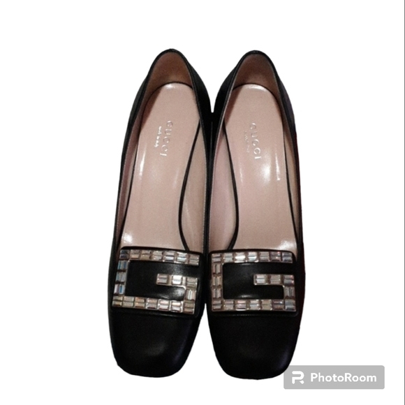 Gucci Malaga Kid leather mid heel pump with crystal G - Picture 2 of 15